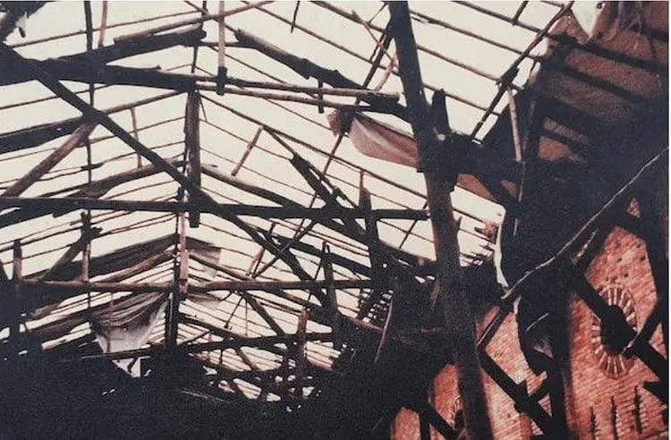 Burnt roof of the Kibeho church
